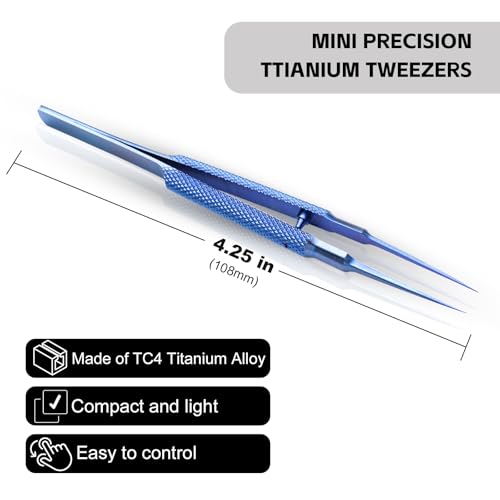 4.25'' Small Titanium Tweezers Sharp Fine Tip Tweezers Non-magnetic Micro Precision Tweezers for Soldering Electronics Work Jewelry Making