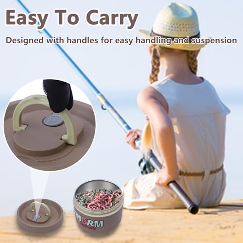 Fishing Bait Container, Insulated Stainless Steel, Live Bait Storage, Worm Storage Box, Nightcrawler Box, Bait Tank, Compact and Durable,Small and Portable, Keeps Bait Fresh and Alive - color: Khaki