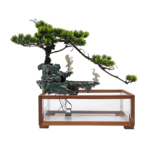 Tabletop Water Fountains Indoors with LED Light, Fake Plants，Rockery and Aquariums Water Fall Indoor for Living Room Office Decor (Fish Tank Size: 17.7L x 8.3W x 6H Inch - style: style B