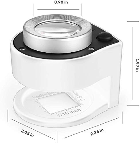 30X Loupe Magnifier with 6 Light,Desktop Portable Metal Magnifier Folding Scale Sewing Magnifing Glass for Textile Optical Jewelry Tool Coins Currency (White) - color: White
