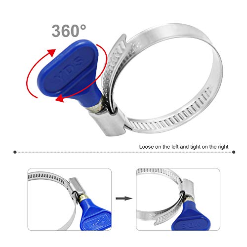 2 1/2" Blue Hose Clamps Butterfly 50-70mm (2-2.75") Thumb Screw Key Adjustable 304 Stainless Steel Pipe Clamp, 9mm Width 0.6mm Thickness Shank Card, for Pipeline Automotive Dryer Vent Clamp - color: Blue (50-70mm)