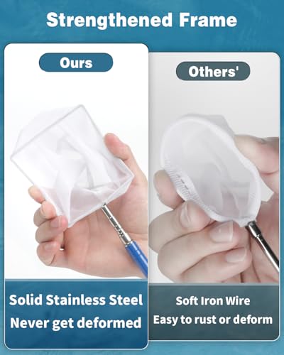 Pawfly Aquarium Shrimp Net Tiny Fish Tank Net with Extendable Stainless Steel Handle Soft Square Fine Net Mesh for Shrimp Baby Fish Food Residue Debris Skimming Net for Small Ponds - color: Blue Square, size: 4 Inch