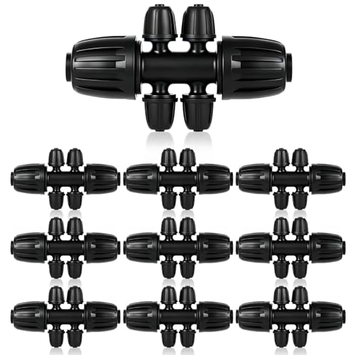 1/2 Inch to 1/4 Inch Tubing Irrigation Fittings for (1/2'' ID x 0.60''-0.63'' OD) 16mm Drip Tubing,Locked Barbed Tee Connectors (10 Pcs Barbed Tee 6-Way) - size: 10 Pcs 1/2 to 1/4 Inch Locked Barbed 6-Way
