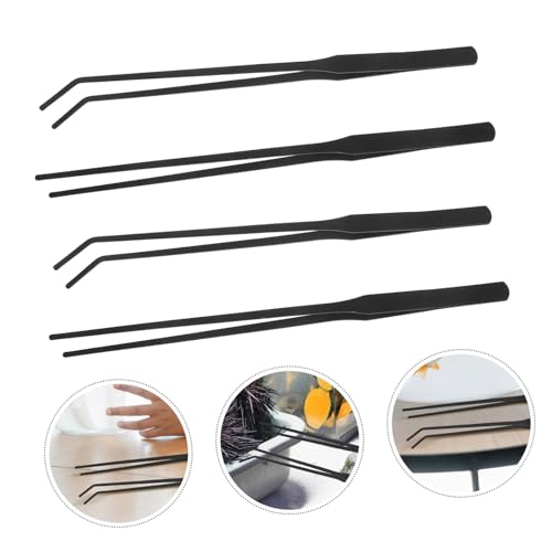 VICASKY 4pcs Long Fish Tank Tweezers Set Curved Straight Tongs for Aquascaping Aquarium Maintenance Tools Fish Feeding Reptile Care
