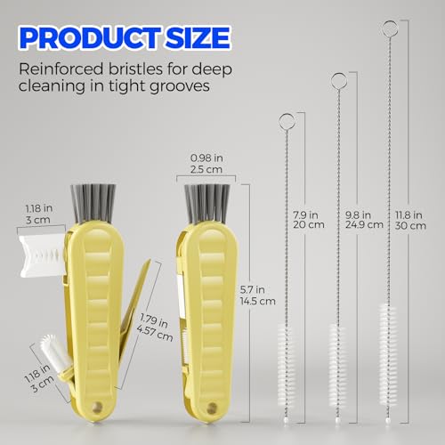 6 Pack Holikme 4 in 1 Cup Lid Cleaning Brush Set with 3 Straws, Multifunctional Bottle Brush, Silicone Cup Lid Gap Cleaner, Durable Bristle Crevice Cleaning Brush, Yellow - color: Yellow