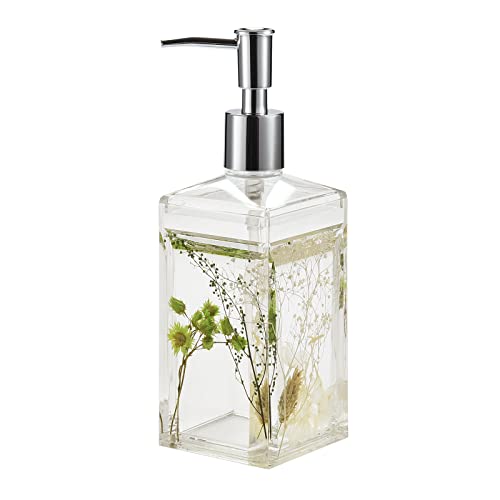 Locco Decor 5 Piece Acrylic Liquid 4D Floating Motion Bathroom Vanity Accessory Set Garden Botanic Green Plants Toothbrush Holder, Tumbler, Soap Dispenser, Soap Dish, Toiletbrush Holder Set - size: 5-piece, style: Green Plants