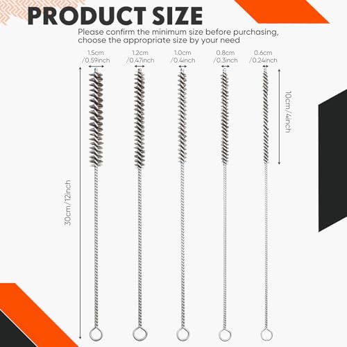 10 Pcs Wire Tube Brushes Bulk for Cleaning Pipe Tube Brass Stainless Steel Round Wire Brush for Auto Parts Christmas, Bottles, Tubes, 5 Sizes (Silver) - color: Silver