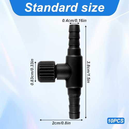 Psyqtsuary Aquarium Air Valve, 10 Pcs Aquarium Air Pump Control Valves T Shaped Single Way Plastic Air Flow Control Regulator Aquarium Air Pump Accessories for Fish Tank 3/16" ID Tubing (Black) - color: Black