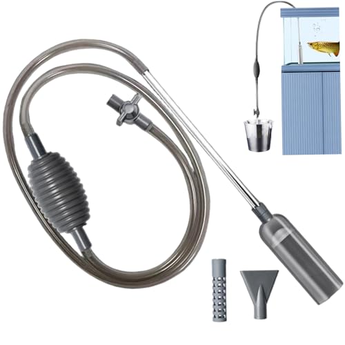 Fish Tank Vacuum Gravel Cleaner with Manual Pump – Flows Adjustable Aquarium Siphon with 3 Different Nozzles Water Changer for Home