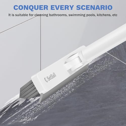 SetSail Grout Cleaner Brush with Long Handle, V-Shaped Floor Scrub Brush Swivel Grout Brush Stiff Bristle Floor Grout Scrubber for Bathroom, Tile Line, Crevice, Kitchen, Wall, Deck, Garage, White Grey - color: Grey White