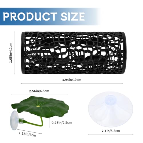 Betta Fish Toy, Betta Fish Tunnel Hammock, Safe Aquarium Decor for Smallfish Shrimp, Bettas Tank Accessories with Suction Cup & Simulated Lotus Leaves Perfect for Hideout/Play Area