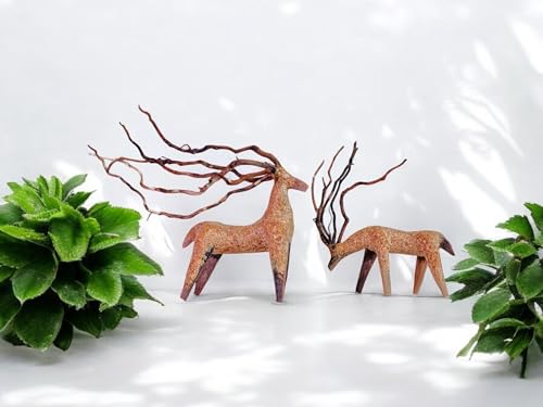 Azil Driftwood Deer Aquarium Decoration – Unique & Artistic Fish Tank & Terrarium Ornament, Safe & Eco-Friendly for Aquascaping & Reptile Habitats (Deer with Long Antlers)