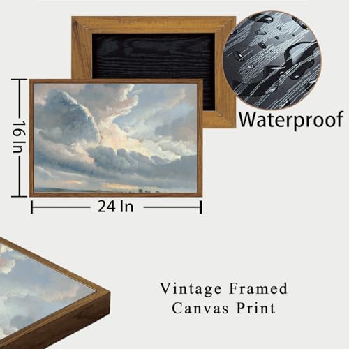 OIQArtOIQ Vintage Landscape Canvas Wall Art Framed Natural Scenery Painting Artwork Prints France Country Wilderness Farmhouse Decor Pictures Kitchen Bedroom Living Room Bathroom - color: Cloud, size: 16x24 in