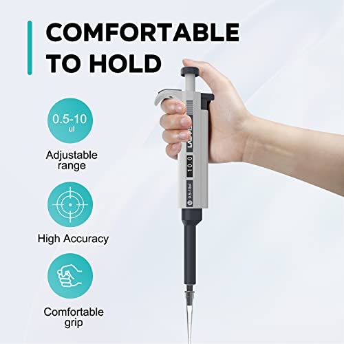 LAB FISH Laboratory Micropipette 0.5-10ul Capacity High Accurate Single Channel Pipettor Manual Adjustable Volume Pipettes Increment 0.1ul with 1000pcs 10ul Pipette Tips Set - style: 0.5-10ul Set