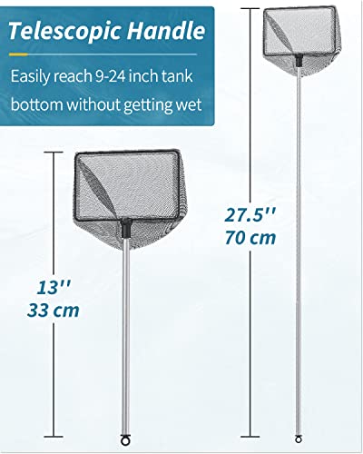 Pawfly Aquarium Fish Net with Extendable 9-24 Inch Long Handle for Betta Fish Tank Small Koi Pond and Pool