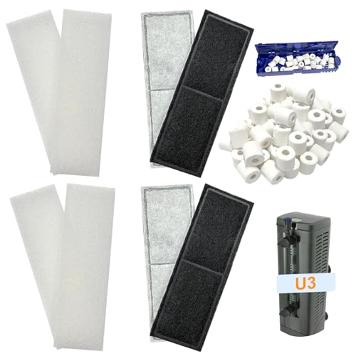 2 Set Aquarium Filter Media Compatible with Fluval U3 Underwater Filter, Include 4 Carbon Foam Filter Pads, 4 Sponge Filters and 1 Ceramic Ring, Fit for Freshwater and Saltwater Aquariums - size: U3 Series