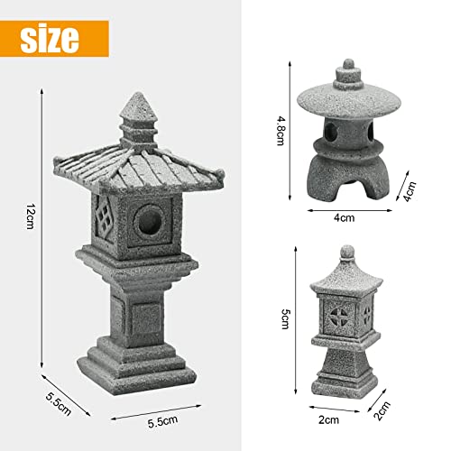 Saihisday 3PCS Mini Pagoda Garden Statue, Miniature Japanese Style Pagoda Lantern, Outdoor Fairy Garden Decor for Micro Landscape Yard Aquarium Bonsai Zen Garden Decoration - size: Circle Pagoda Statue