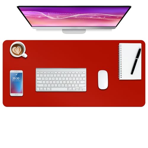 Boutilon Leather Desk Pad Protector,Non-Slip Mouse Pad,Laptop Desk Pad,Office Mouse Mat,Waterproof Leather Desk Blotter,Desk Writing Pad for Office and Home (S-Red,24"x 14") - color: Red, size: S 24" x 14"