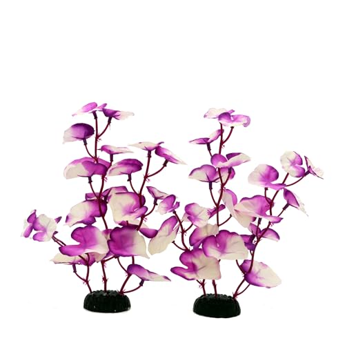 Silk Aquarium Plants for Betta Fish Tank, 2 Pcs 8 Inch Small Silk Aquarium Plant Aquatic Water Grass Decoration,Purple-White - color: Purple-white
