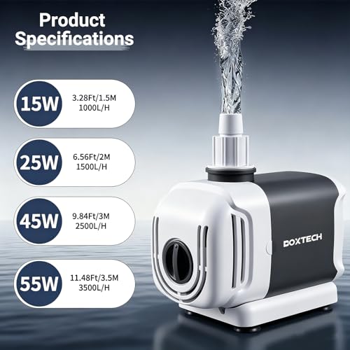 Aquarium Water Pump, 265GPH Dual-Use Fountain Pump - 15w Submersible/External with 3 Outlet Nozzles for Aquariums, Fish Tank, Fountains, Hydroponics (Adjustable Flow, Ultra Quiet)