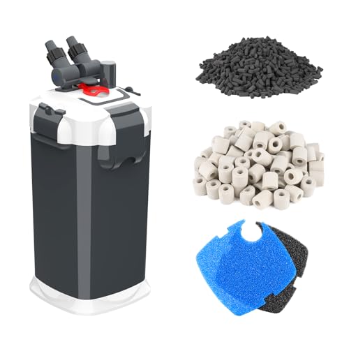 fishkeeper 390GPH Canister Filter, 3-Stage Filtration Aquarium Filter with Quartz Balls and Filter Cotton, Ultra-Quiet External Aquarium Canister Filter for Freshwater and Saltwater up to 100Gal (25W) - size: 25W-390GPH/1500LPH