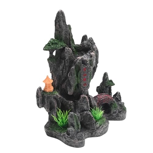 Mountain View Stone Ornament, View Stone Rock Cave Aquarium Decorations, Fish Tank Decoration Resin Cave for Betta Fish Snail Turtle, for Freshwater Saltwater Aquascaping