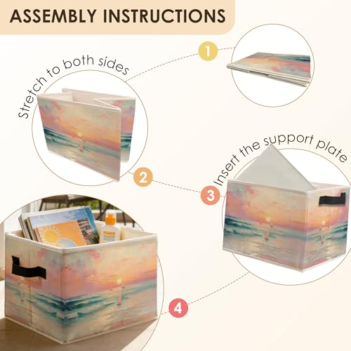 Pink Coastal Beach Sunset Sailboat Storage Bins Box with Handles, Pastel Nautical Ocean Seascape Foldable Basket Toybox for Girls Bedroom Bathroom Home Clothes Toys Books - color: color-2
