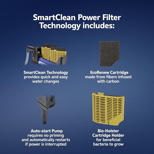 Aqueon SmartClean Power Filter with EcoRenew Filter Cartridge, Quick and Easy Water Changes, Quiet Operation, Adjustable Flow, for 50-90 Gallon Freshwater and Saltwater Aquariums, Large - size: 50-90 Gallons