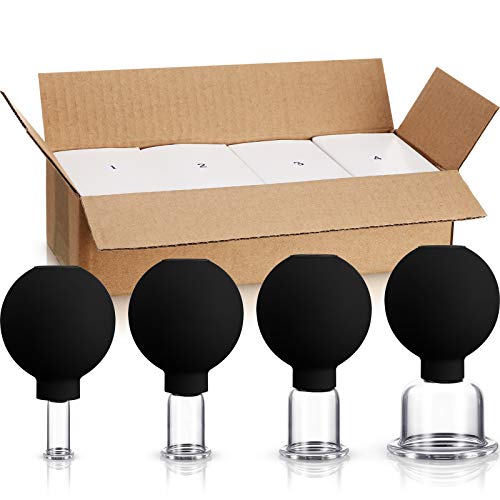 BBTO 4 Pieces Glass Cupping Set Glass Silicone Cupping Cups Massage Vacuum Suction Cupping Cups for Body Face Leg Arm Back Shoulder Muscle and Joint Pain (Black) - color: Black