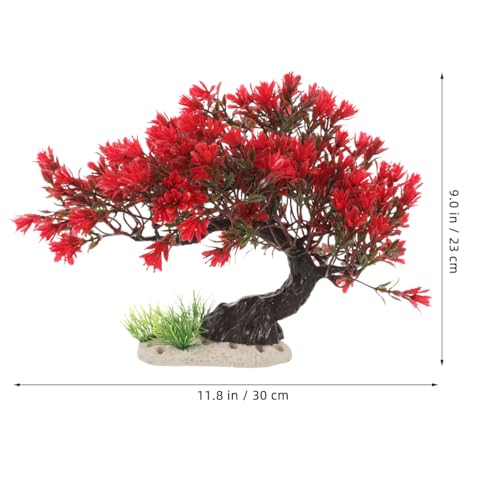 BESTOYARD Artificial Bonsai Tree Aquarium Decoration, Vibrant Plastic Plant for Betta Fish Tank, Realistic Underwater Decor Ornament & Fish Hideout Accessories, Red