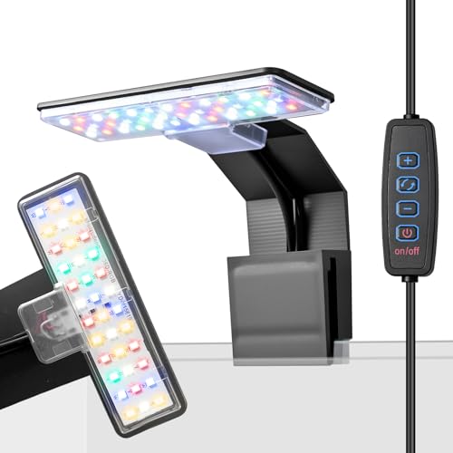 Mini Clip-On Aquarium Light 7W USB Dimmable Fish Tank Lamp with 3 Light Modes (Full Spectrum/White/RGB), 9-Level Brightness, Compact LED Light for 1–3 Gallon Aquariums (Adapter Not Included) - color: Black