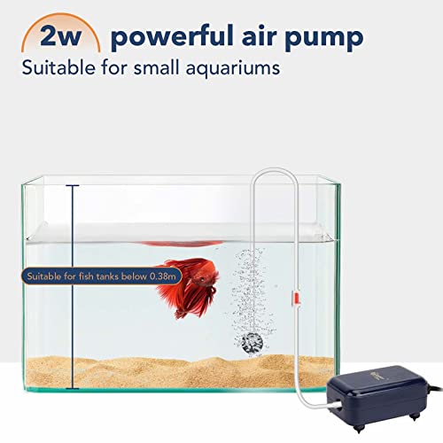 hygger Aquarium Air Pump,Adjustable Oxygen Pump，Silent Powerful Aerator Pump 2W/3W/4.5W/6W/ 1/2 Air Outlets Ultra for Up to 100 Gallon Tank - color: 2wSingle