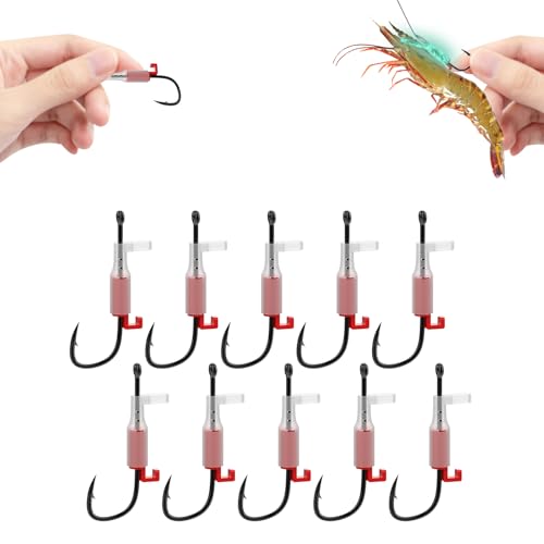 10 Pcs Luminous Live Shrimp Hooks,Holes with Night Light Fishing Hooks High Carbon Steel Barbed with Barbed,Saltwater Corrosion-Resistant for Freshwater & Saltwater Fishing