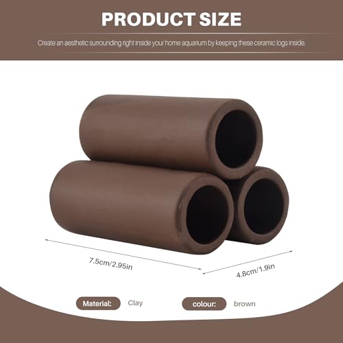 3 Pcs Brown Ceramic Shelters - Shrimp Habitat, Breeding Tube, Cave
