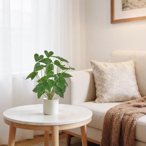 Mkono Fake Plants in Pot, 17" Potted Artificial Plants for Home Decor Indoor Faux Green Leaf Plant with Modern White Planter for Desk Shelf Office Room Decoration (White, Large) - color: White, size: Large