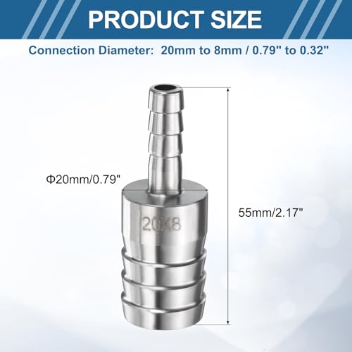 uxcell 13/16" to 5/16" Hose Barb Reducer Pipe Fitting 304 Stainless Steel Adapter Fluid Exchanger Connector for Water Oil Fuel Gas Pipe Connections 2pcs - size: 13/16" to 5/16"