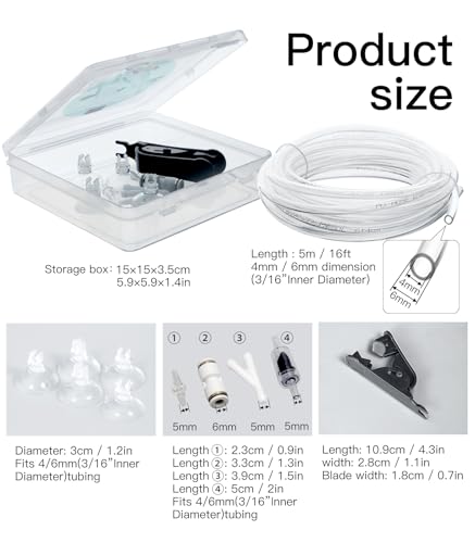 Aquarium CO2 Proof Tubing Flexible Kink-Resistant PU Tube 3/16" (16.4ft), Clear - color: Clear with storage box