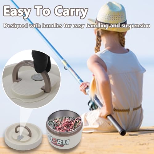 Fishing Bait Container, Insulated Stainless Steel, Live Bait Storage, Worm Storage Box, Nightcrawler Box, Bait Tank, Compact and Durable,Small and Portable, Keeps Bait Fresh and Alive - color: White