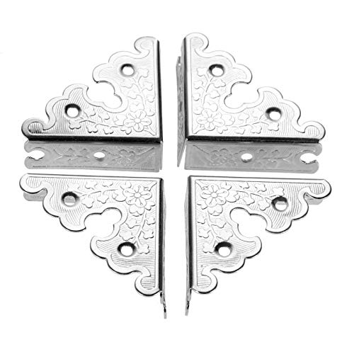 dophee 4Pcs Decorative Corner Protectors, Retro Style Edge Safety Guards Covers for Picture Frame Album Jewelry Box Gift Box Wooden Case Chest Tables Cabinet Furniture, 1.34"x1.34"-Silver - color: Silver