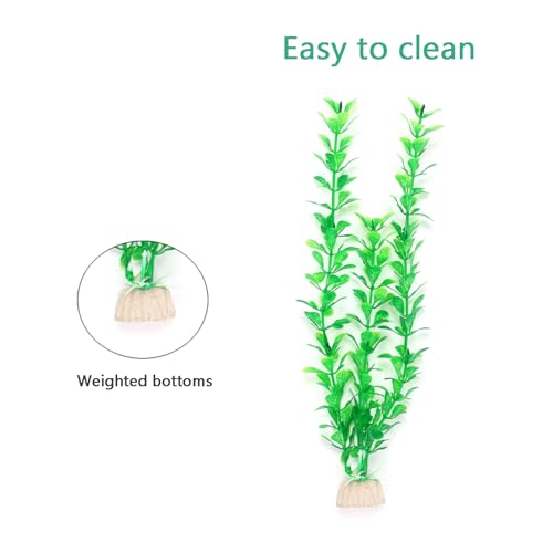 AQUANEAT Artificial Fish Tank Plants, Plastic Aquarium Decorations, 10pcs Large Fish Decor(Green)