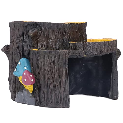 1 Piece Artificial Aquarium Stump, Non-Toxic Resin, Food Platform, Stable, Realistic Design, Terrarium Cave Ornament for Shelter