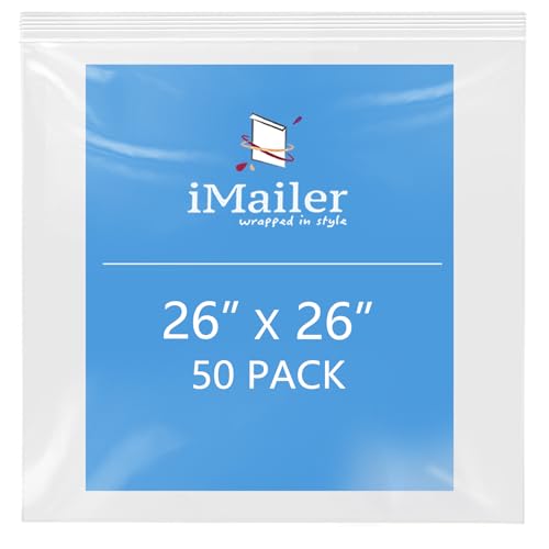 iMailer- 26" x 26" 50 Pack- 2 Mil Resealable Zip Bags- Clear Plastic Bags with Zip Top Lock for Storage, Organizing, Crafts, Travel - size: 26" x 26" 50 Pack
