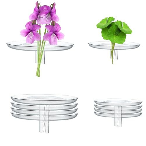 10 PCS Floating Aquarium Plant Holder, 2 Sizes Creative Floating Flower Display Stand, Clear Round Plastic Flower Bowl, Fish Tank Fixing Ring for Small & Single Flower Water Plants