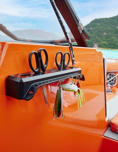 KEMIMOTO Fishing Tool Holder for Boat, Fishing Hook Knife Pliers Holder for Boat, Marine Tackle Rack Holder, Fishing Bait and Lure Organizer, Small, Black, KMB1624-01005-BK