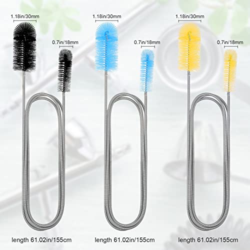Patelai 3 Pieces Aquarium Filter Hose Brush Stainless Flexible Tube Cleaning Long Brush Double-Ended Bent Pipe Cleaner Steel Spring for Lab Fish Tank Aquarium, 3 Color(61.02 inches) - size: 61.02 inches