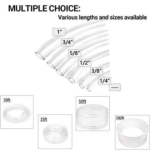 Clear Vinyl Tubing 1/4" ID × 3/8" OD -100 Ft 60PSI,Flexible Lightweight Plastic Tube, BPA Free Non-Toxic, Multipurpose Hybrid Reinforced Clear Tubing for Transfer Water Air Oil - size: 1/4’‘, style: 100 feet