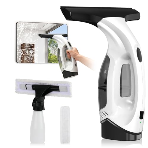 Window Vacuum Squeegee Cordless, 2000Pa Electric Window Cleaner Tool with 2200mAh & 150ml Water Collection Tank, Cleaning Kit Shower Squeegee for Glass Doors, Tiles, Mirrors, Car (White) - color: White