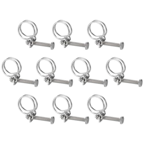 uxcell 10Pcs Double Wire Hose Clamp, 30-34mm Adjustable Stainless Steel Wire Hose Clips with M8 Bolt for Dust Collection Hose, Pump Hose Pipe - size: 30-34mm