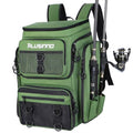 PLUSINNO Fishing Tackle Backpack with Rod Holders，42L Water-resistant Fishing Bag Store Fishing Gear,Fishing Gifts For Men. - color: Green