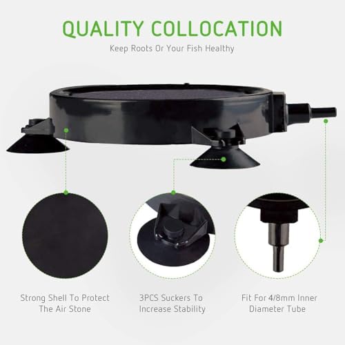 SLOCME 4 Inch Aquarium Air Stone 2 Pack – Round Oxygen Diffuser with Suction Cups, Produces Fine Bubbles for Fish Tank, Hydroponics & Aquatic Plants